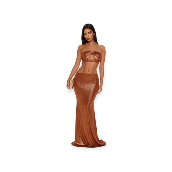Fashion Nova Coastal Dream Maxi Skirt Set - Copper Size M
